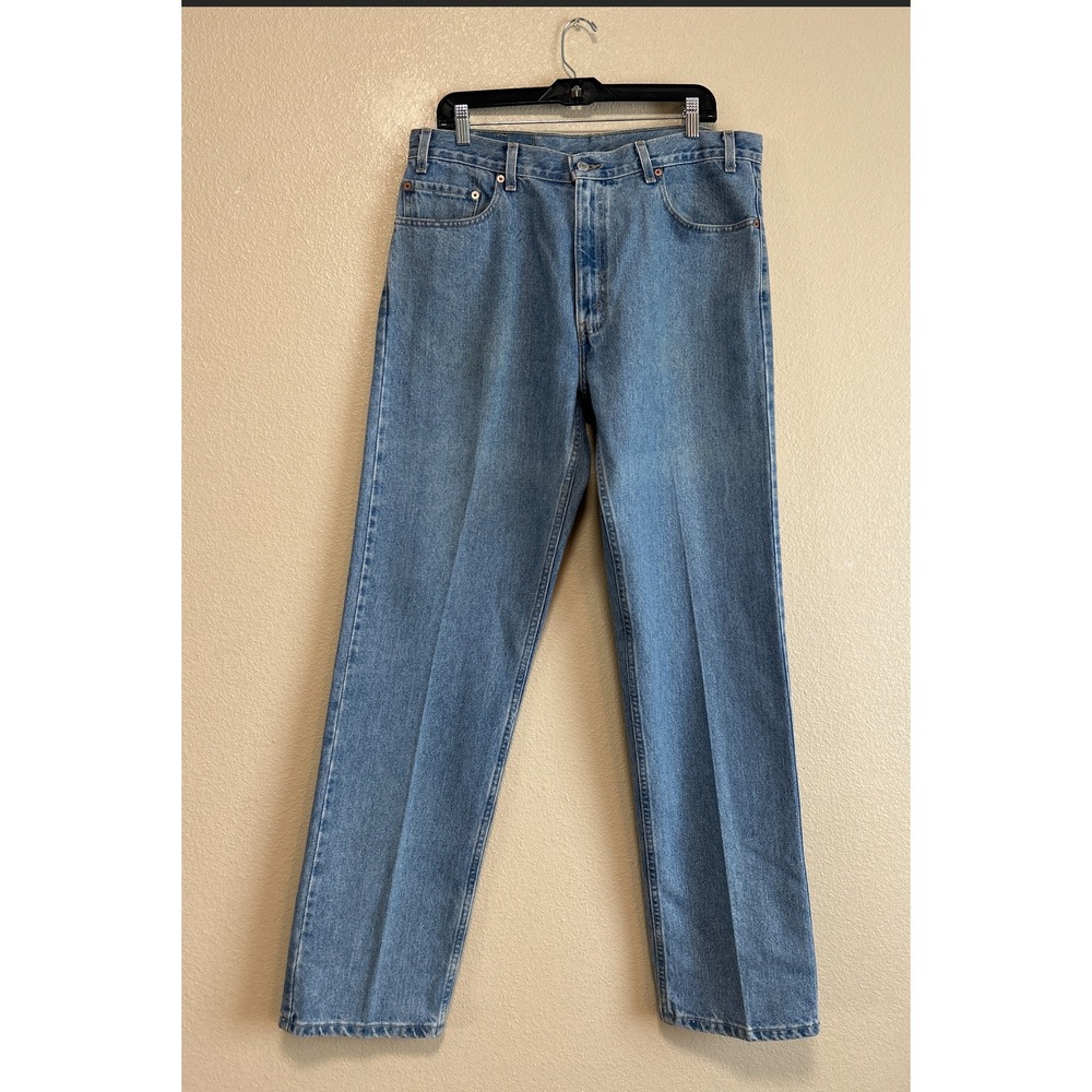Vintage Levis 505 Mens Vintage Regular Fit Straight Jeans Light Wash Blue 36x32